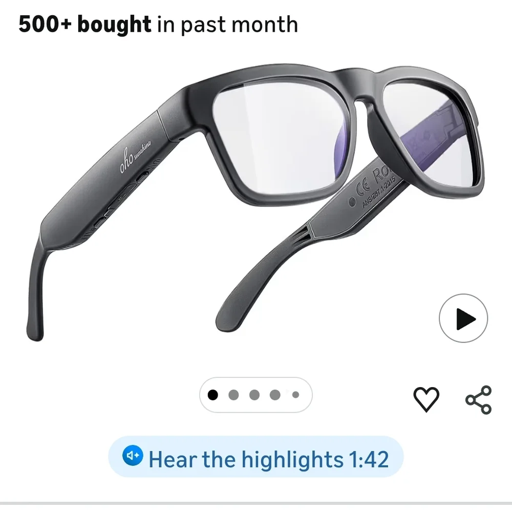 Black Smart Glasses with Case